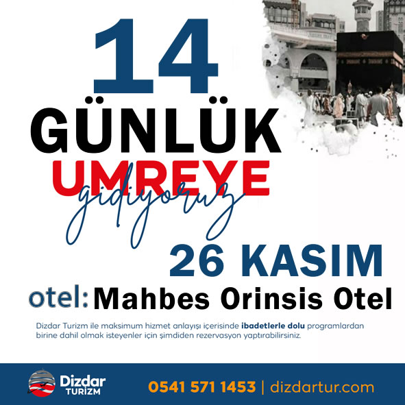 26 Kasım 14 Günlük Yakın Servisli Umre Programı